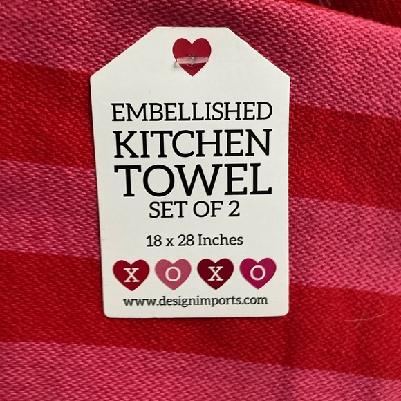 LOVE + Striped Pink & Red Hand Towel Set of 2 NWT 18”x 28” NWT - Picture 4 of 4